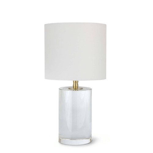 Small crystal table lamp with gold fittings and white shade